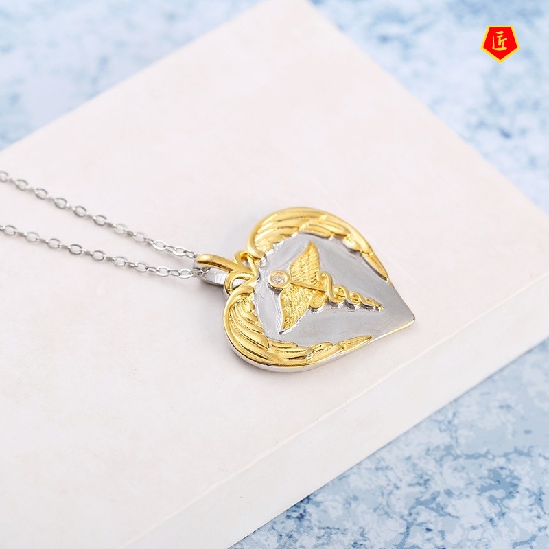 [Ready Stock]European and American Cross Angel Wings Necklace Two-Tone Pendant