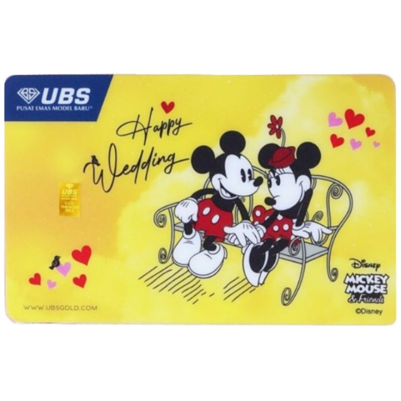 UBS Gift Series 0.1 gr Fine Gold 999.9 % Happy Wedding Disney MICKEY MOUSE & Friends