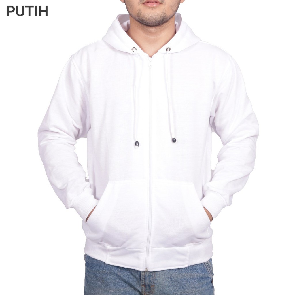 JAKET HOODIE ZIPPER POLOS HITAM PRIA WANITA WAME-PUTIH