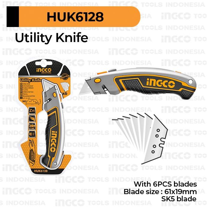 

READY STOCK Utility Knife INGCO HUK6128 Pisau Serbaguna Teknisi Tukang Kayu Kulit