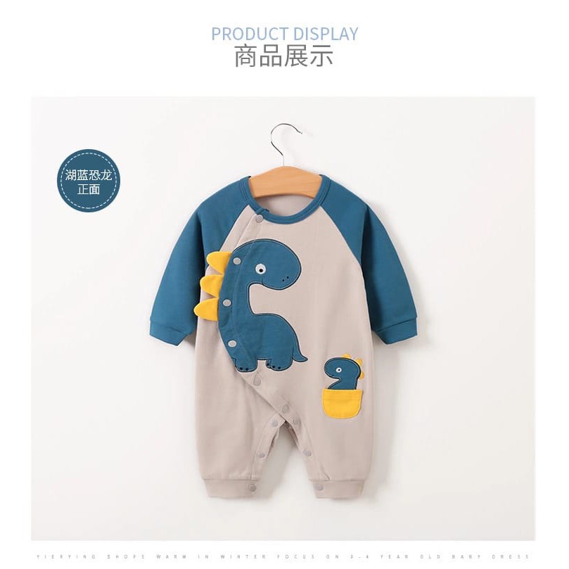 Baju bayi laki laki 0 6 bulan jumper bayi bahan cotton 100 model dino jumpsuit bayi baju baby import