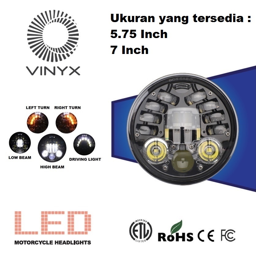 Lampu Utama DAYMAKER COBRA DOT SAE Motor Mobil 16 LED 18 LED VINYX 5,75 / 7 Inch 75 Watt 5 Inci 5.75 75W 5Y3