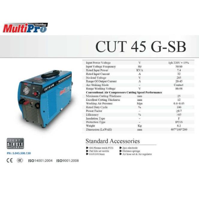 Mesin Las Plasma Cutting Multipro Cut 45 Gsb Potong Plat Besi Angin