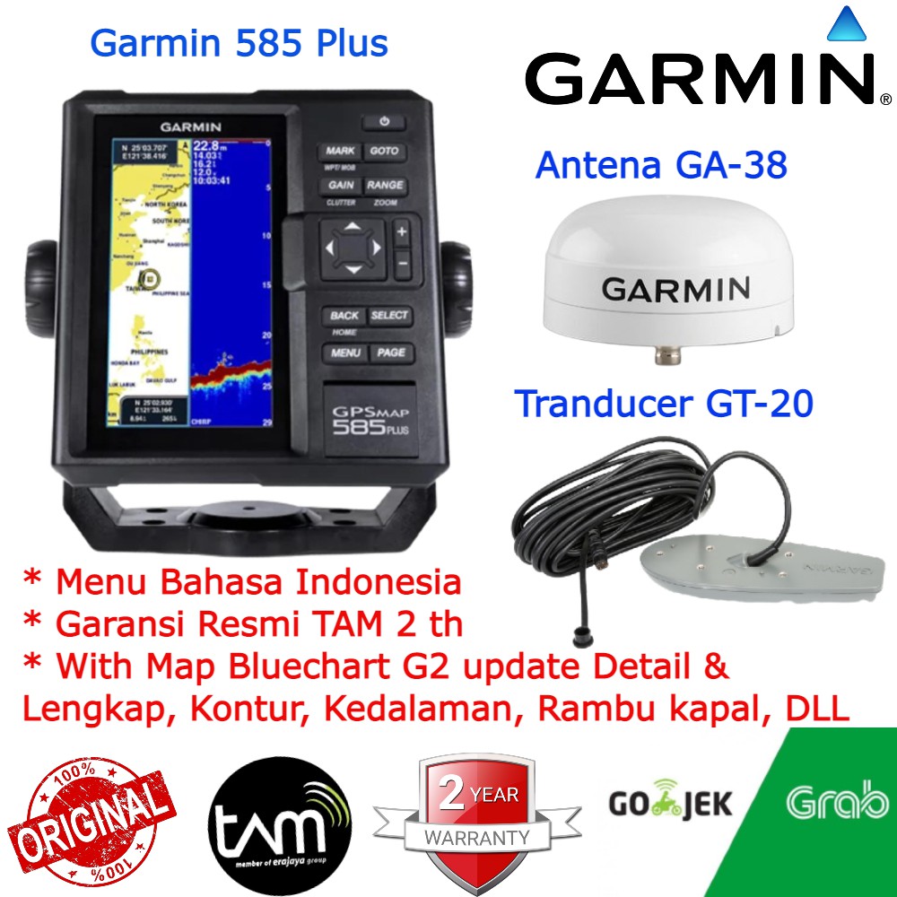 Garmin GPS Map 585+ Plus With Tranducer GT-20 & Antena GPS GA-38