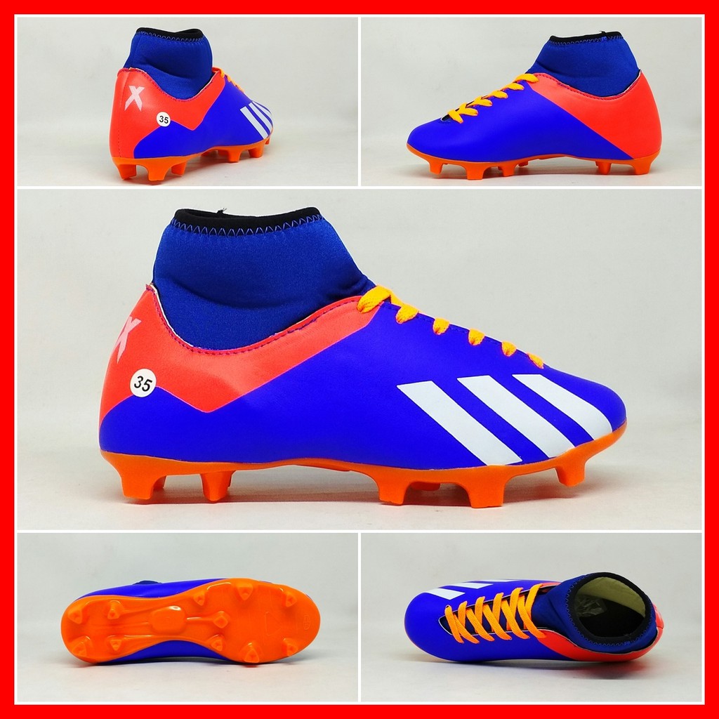 Sepatu Sepak Bola Anak Adidas X 18+ Biru Orange List Putih Boot Kids