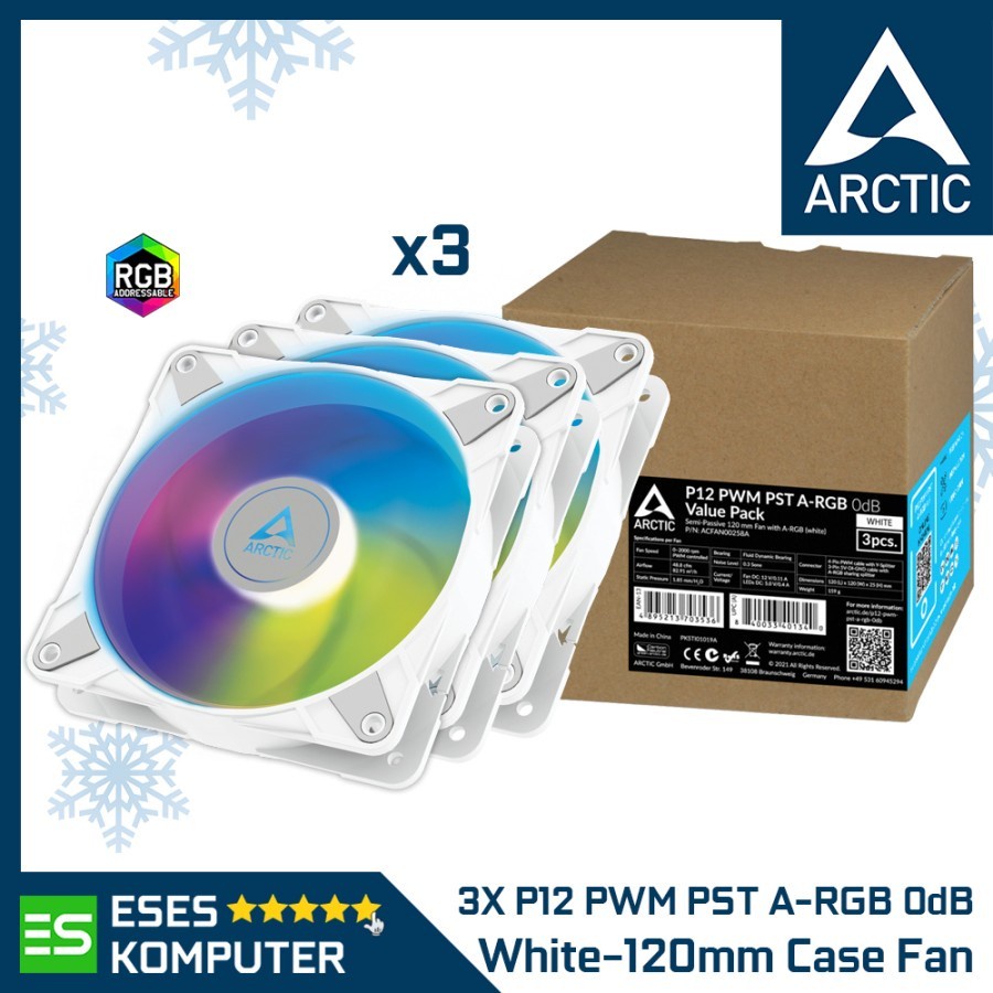 Fan ARCTIC P12 PWM PST A-RGB White 0dB | 3pcs Value Pack | 120mm 12CM