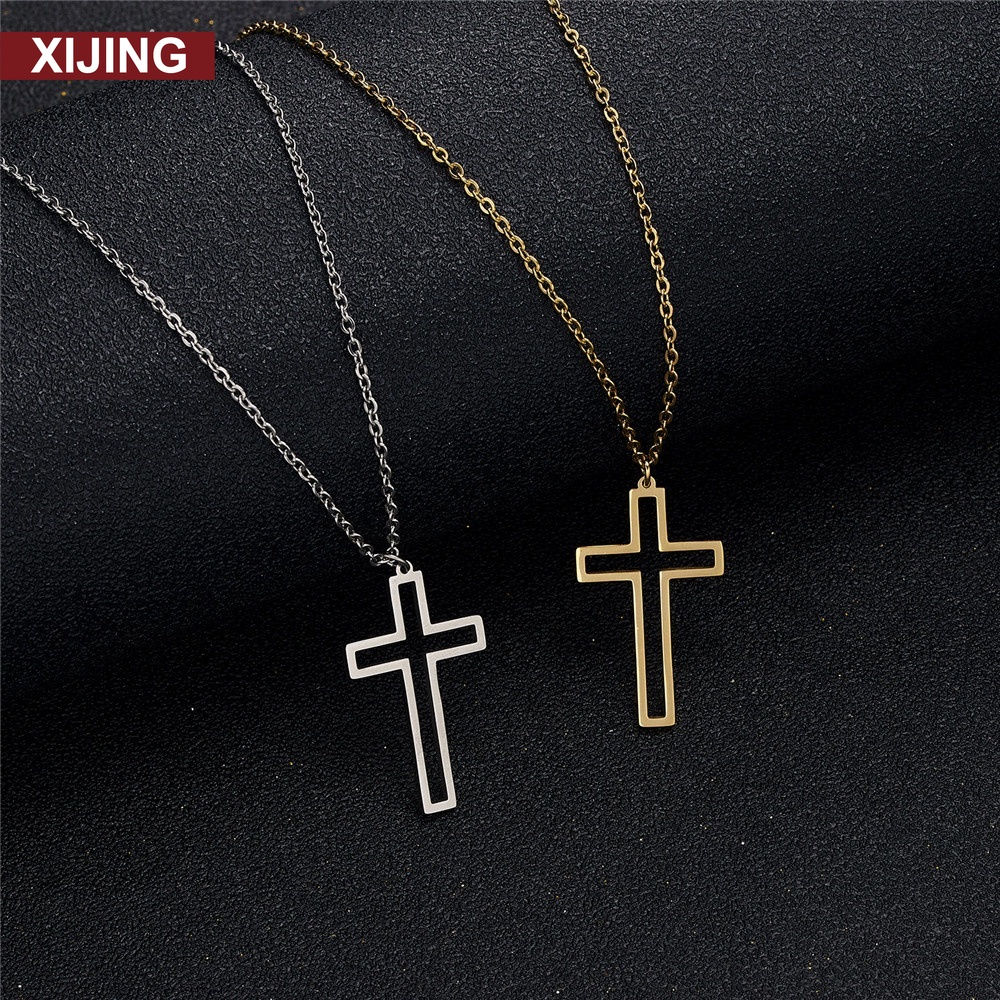 【COD Tangding】Fashion Personalized Design Cross Hollow Pendant Necklace Stainless Steel Necklace Jewelry