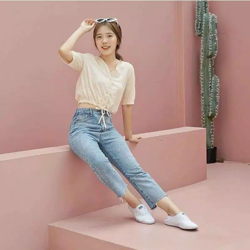 CELANA JEANS WANITA CARINA BOYFRIEND JEANS UNFINISHED CUT