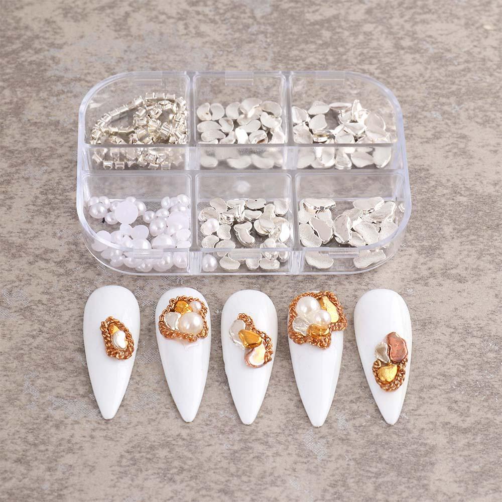 AUGUSTINA Augustina Dekorasi Nail Art Pesona Mutiara Khusus Berlian Imitasi Rantai Manik 3D Aksesoris Logam