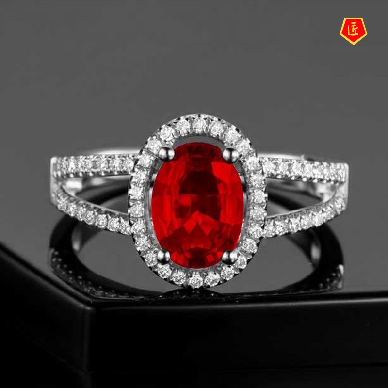 [Ready Stock]Elegant Pink Gemstone Ring Female 18K Gold