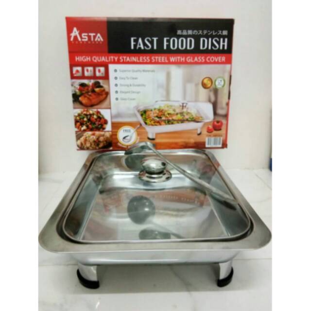 Tempat Sajian Prasmanan Stainless Tutup Kaca Asta