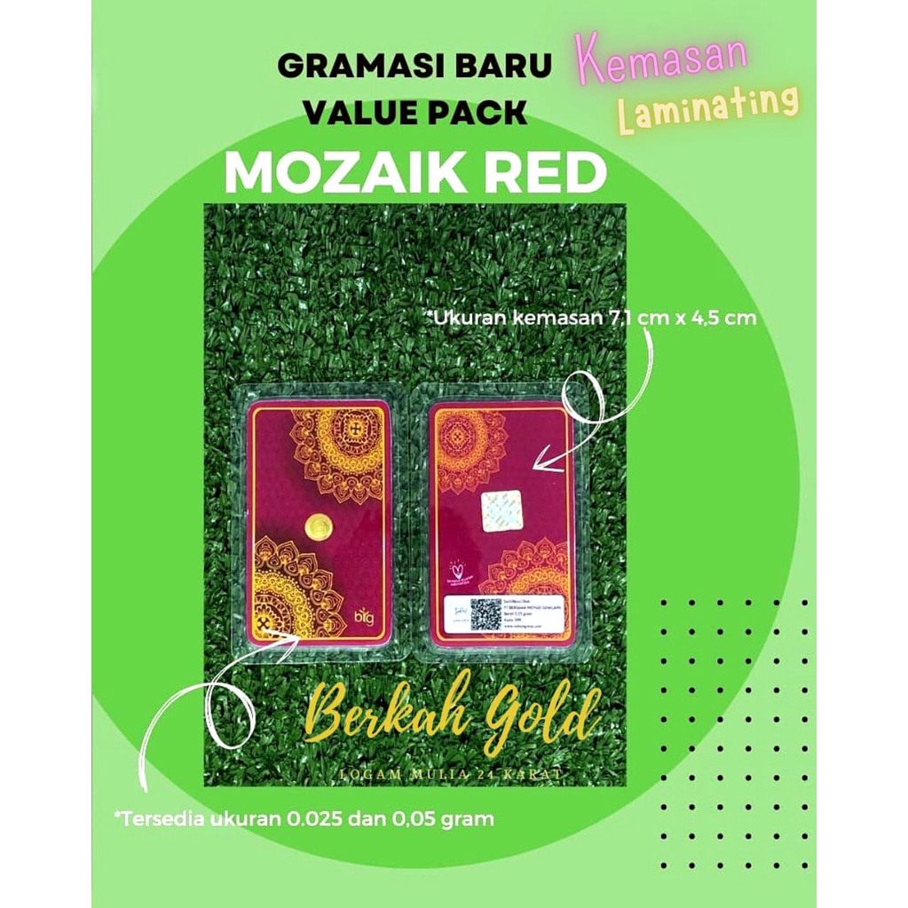 ❤Emas Mini Murni Big Gold 24 K 0.025 - 0.05 Gr. Mozaik Red