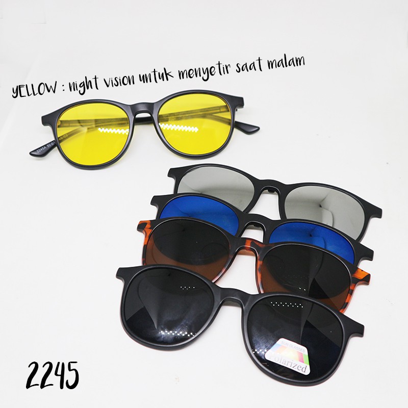 Kacamata 5 lensa CLIP ON 2245 lensa Polarized hitam bisa di pasang lensa minus