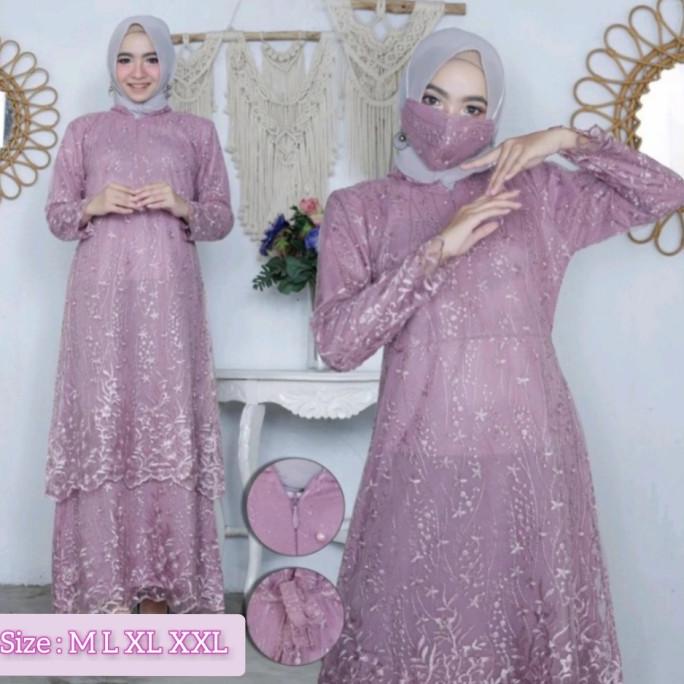Gamis Brukat Malaysia - Gamis Brukat Tile - Dress Pesta (Free Hijab)