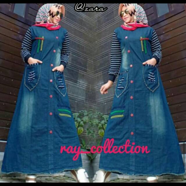 Gamis jeans mix combad/ gamis jeans mix kaos salur