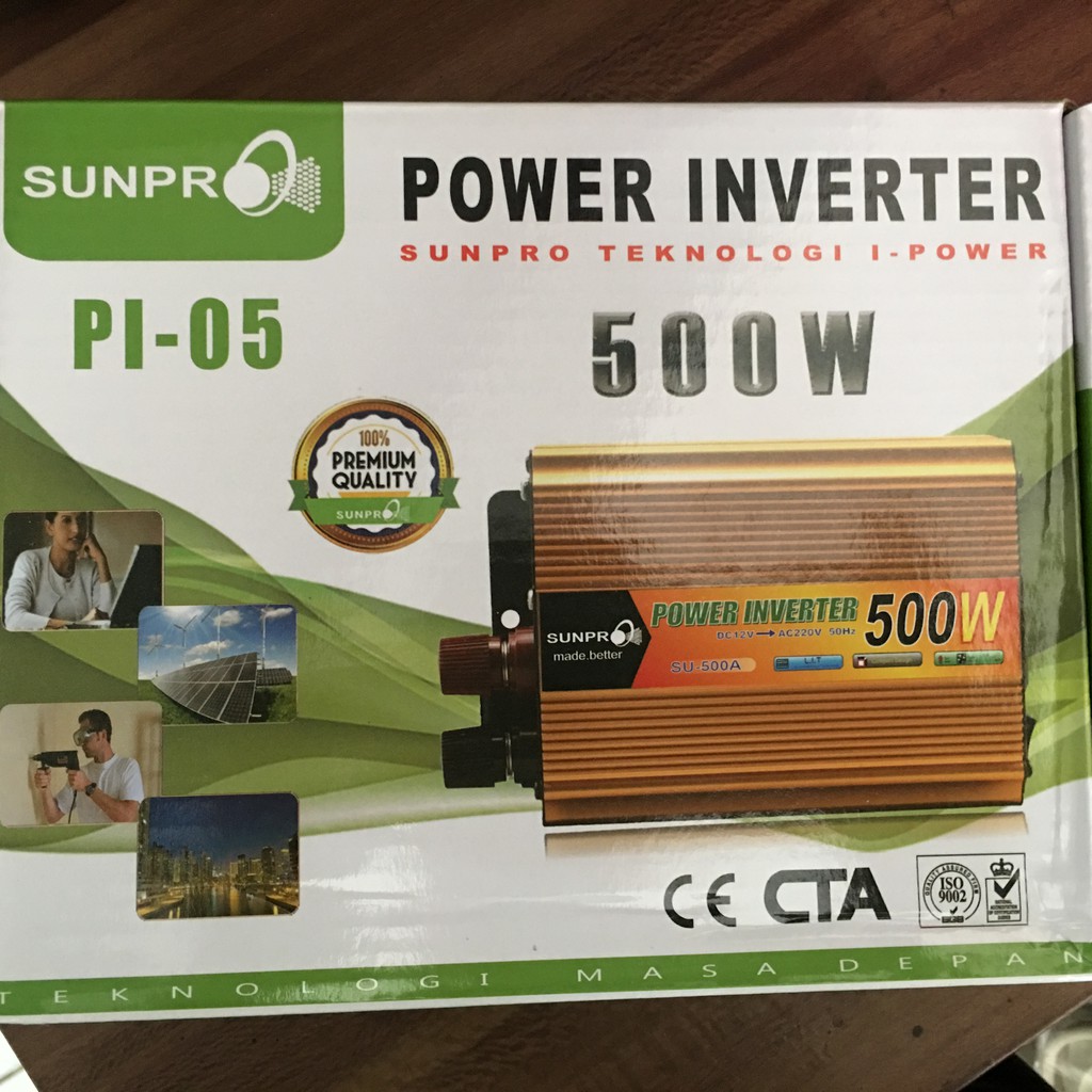 POWER INVERTER  DC ke AC Aki ke Listrik Serbaguna Daya Besaar 500W merk Sunpro PI03