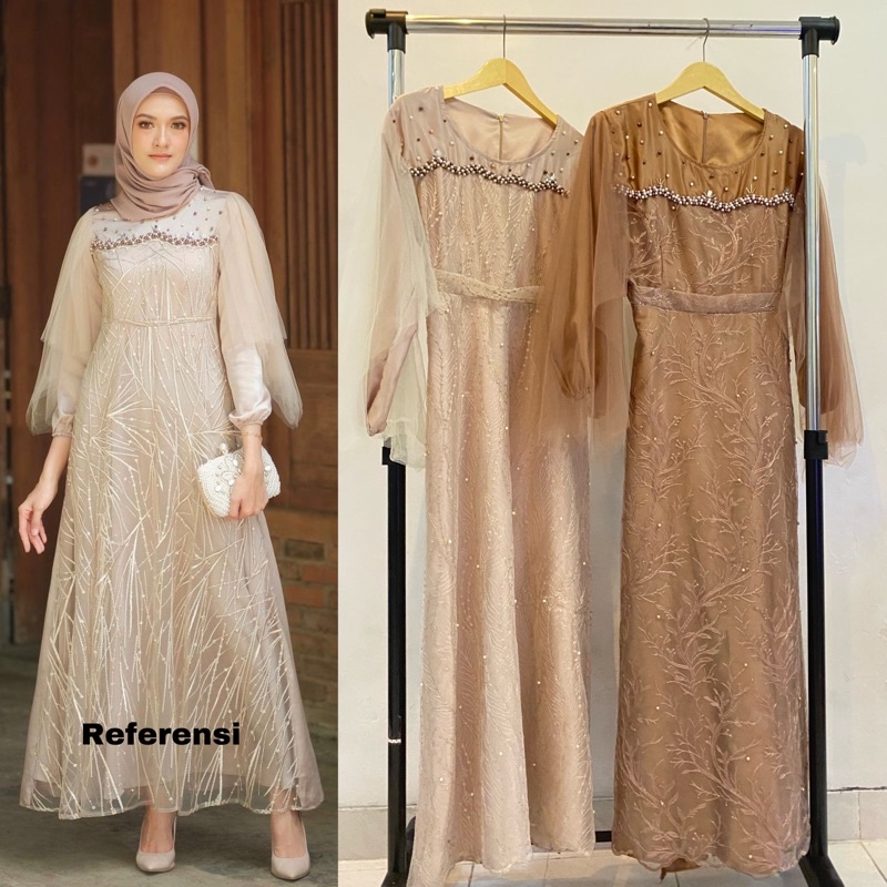 cantika dress by elslook (Ready stok) outfit kondangan dress bridesmaid lamaran brokat payet luna dress akita