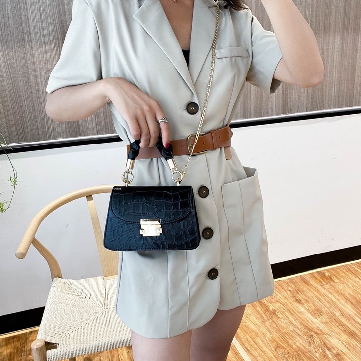 OVERFLOWS.ID Tas Wanita Model Selempang Ala Korea Sling Bag Kerut Croco Tali Rantai Murah Lucu