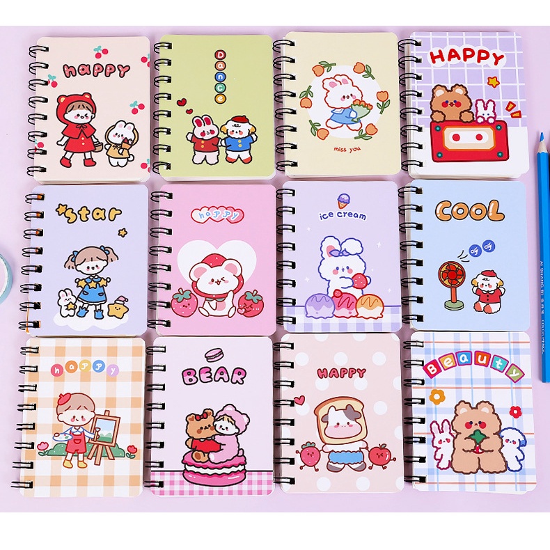 1pc 80 Lembar Buku Catatan Mini Portable Motif Kartun Beruangkelincisapi Untuk Stationery Sekolah