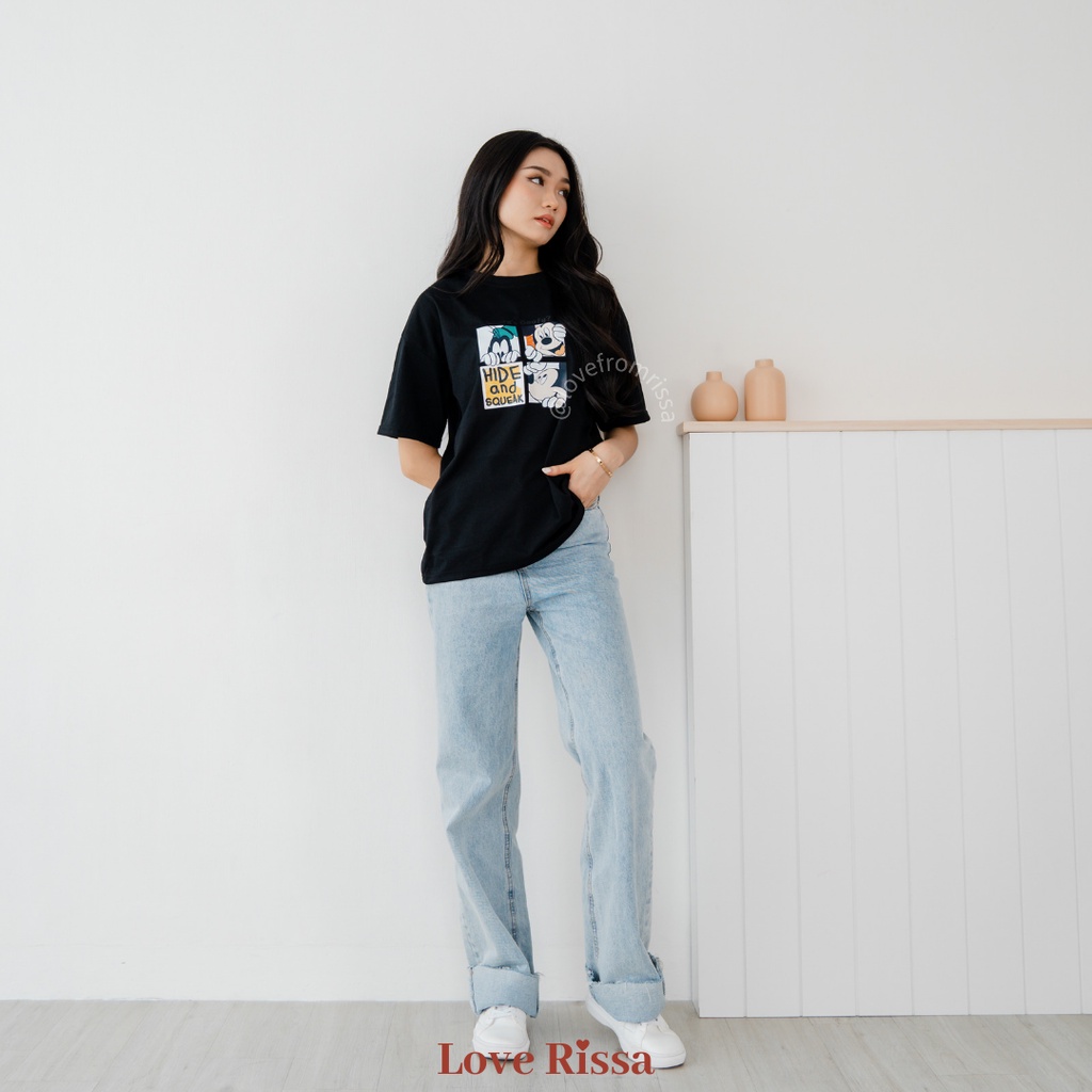 Kaos Tshirt Mickey Goofy Oversized Korean Streetwear Baju Unisex Lengan Pendek Love Rissa