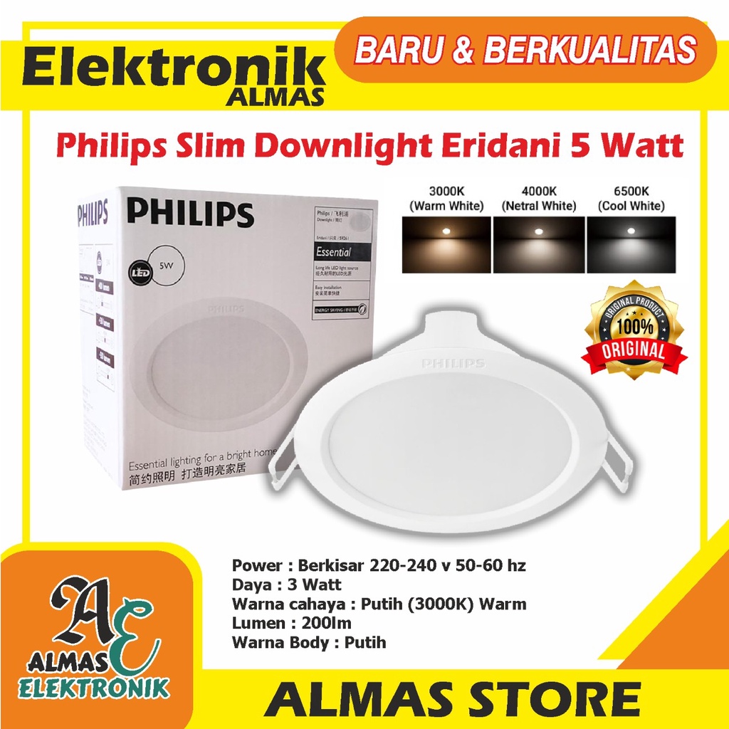 Jual Lampu PHILIPS Downlight Plafon LED 5watt 5w 5 W 5 Watt Original ...