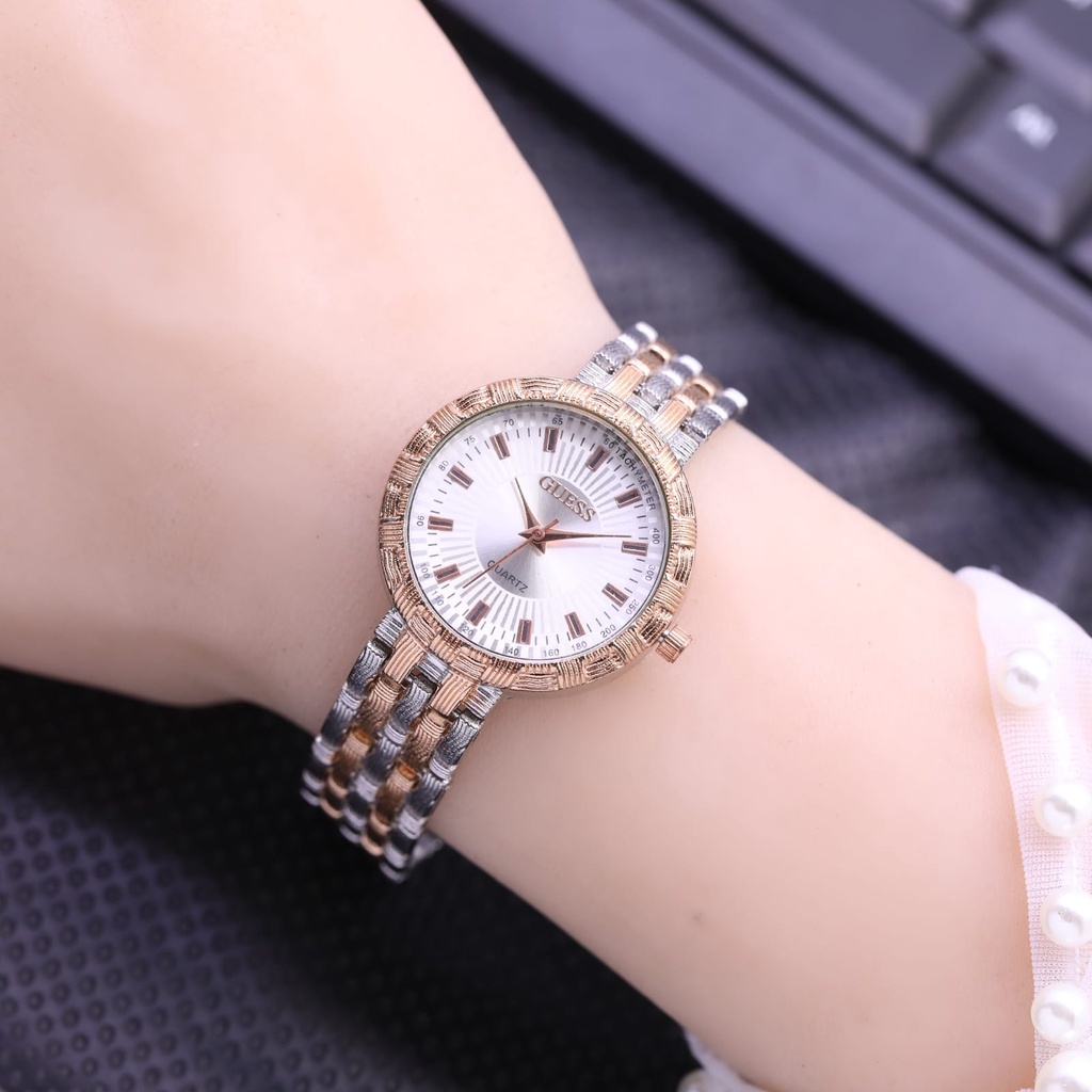 BEST SELLER JAM TANGAN WANITA GUESS FM40 TALI RANTAI MOTIF DM 3.0CM FREE BOX BATERAI CADANGAN || JAM TANGAN FASHION WANITA JAM TANGAN CEWEK MURAH RC