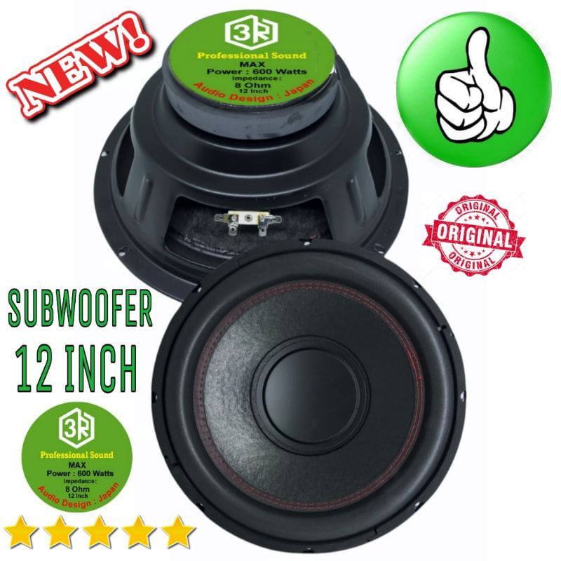 Speaker SUBWOOFER 3R 12 INCH M - BASS DE - 122 T Magnet Besar 600 Watt