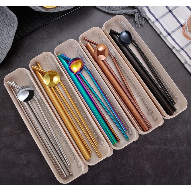 Set Sedotan Stainless Steel 7 in 1 / Stainless Steel Straw 7 in 1 / Sedotan Stainless Premium 7in1