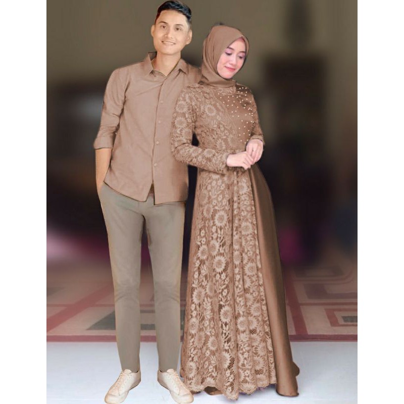 baju lebaran 2021 gamis muslim couple brukat  / couple kondangan / set cowok cewek