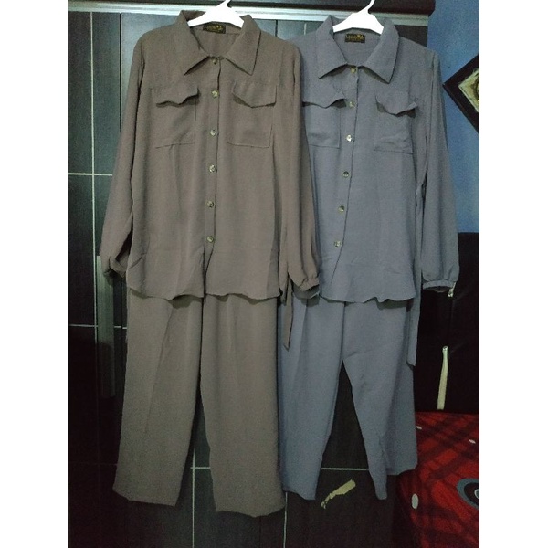 Setelan kemeja Crinkle/ setcel kemeja By Uptofemale fashion