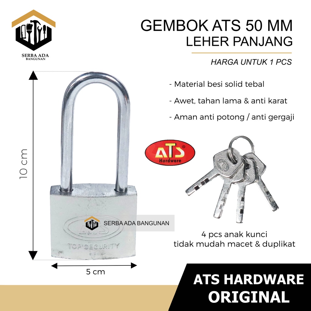 GEMBOK NEKEL PAGAR PINTU MEREK ATS 100% ORIGINAL UKURAN 50 MM PANJANG PENDEK MURAH QUALITY GOOD