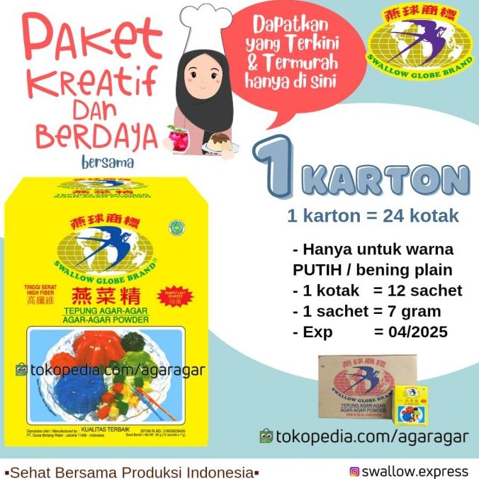 

BISA COD Grosir SWALLOW GLOBE BRAND Tepung Agar-Agar Best Quality 1 Karton