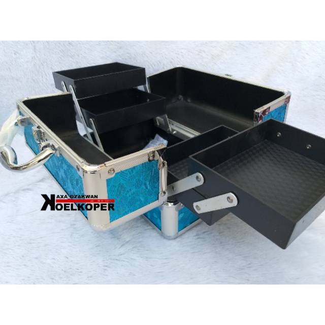 Box makeup kotak kosmetik beautycase henna size 23 premium susun 2 ABSTRAK BIRU TOSCA wantees