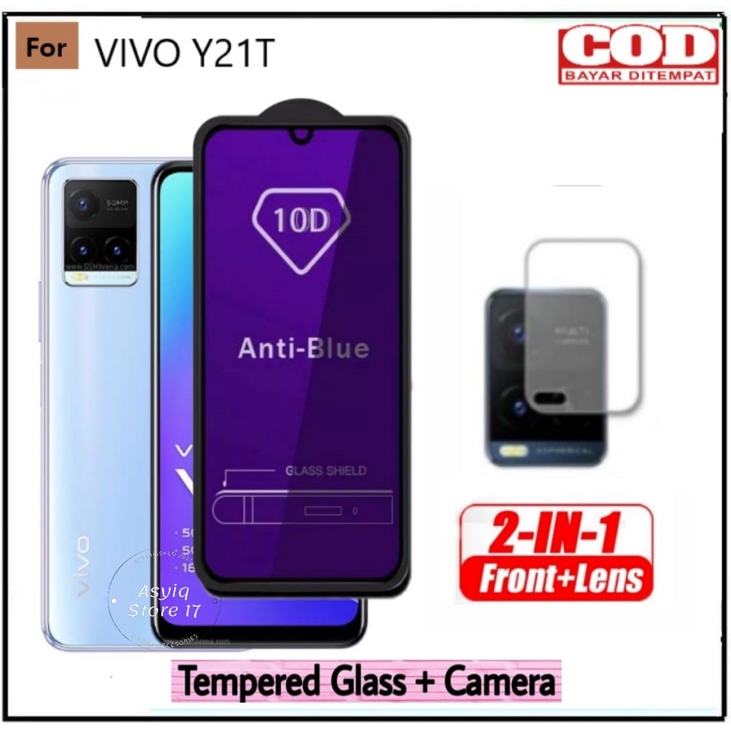 PAKET 2IN1 TEMPERED GLASS BLUE LIGHT VIVO Y21T Y53S 4G TG LAYAR ANTI RADIASI KACA FULL COVER