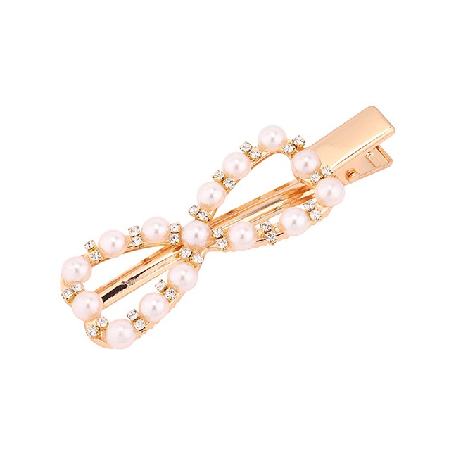 LRC Jepit Rambut Fashion Gold Diamond Pearl Hair Clip Y6145X