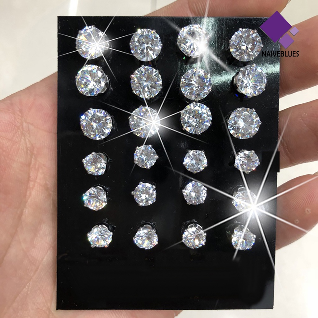 Naiveblue 12 Pasang / Set Anting Tusuk Aksen Zirconia Untuk Perhiasan Wanita / Kencan