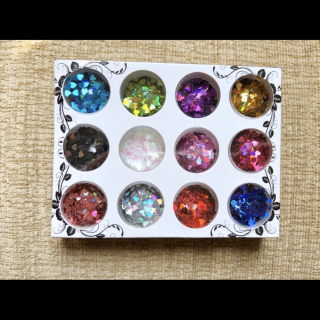 Hiasan LOVE kuku 12 warna nailart / manik capsulate hati glitter slime