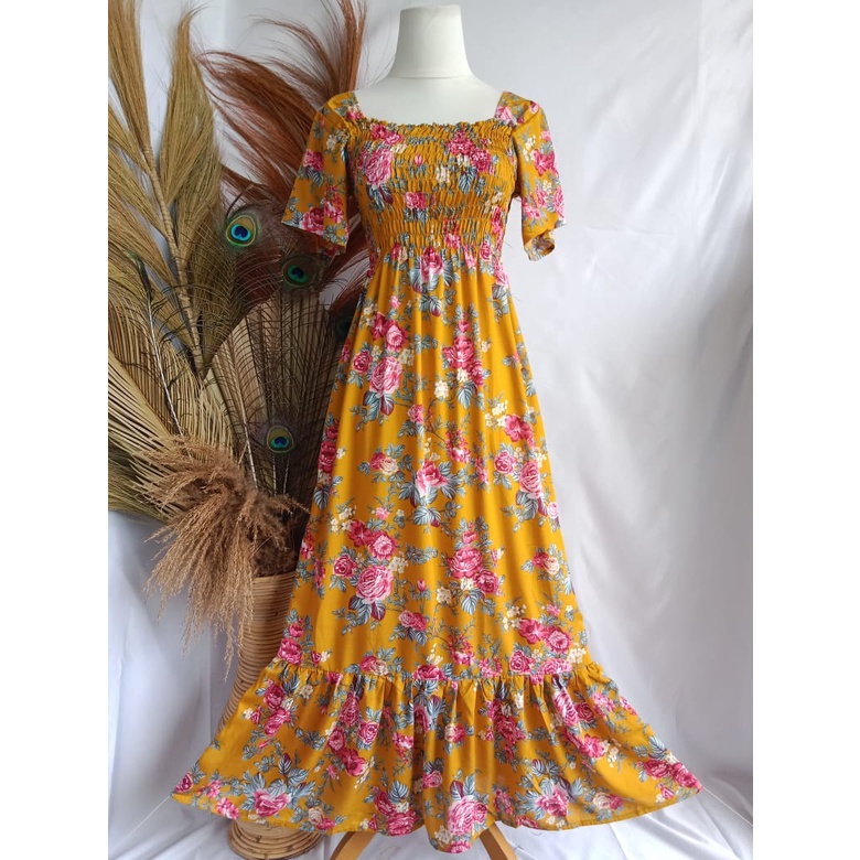 VANESSA REMPEL/ DASTER KERUT DADA REMPEL / DASTER SMOK-TWIG ROSE KUNING