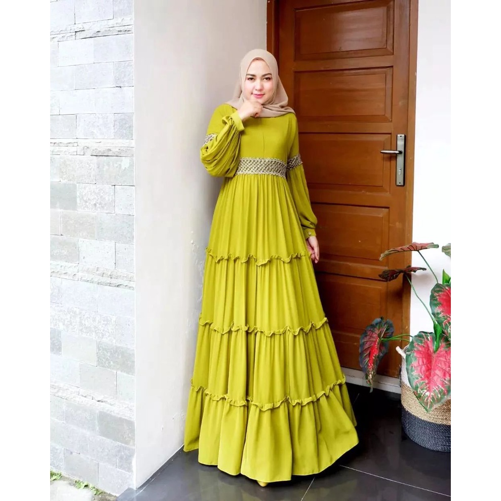 Danisa Dress Maxi Wanita Variasi Renda Gamis Muslim Wanita Bahan Ceruty Babydoll