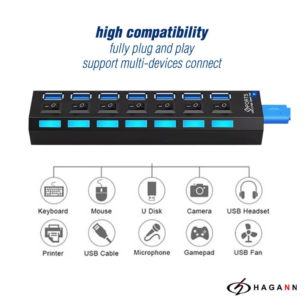 USB 3.0 Hub 7 Port On Off High Speed / USB Hub 7 Slot Data Super Speed USB3.0