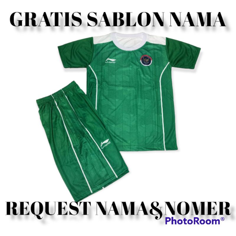 SETELAN JERSEY BOLA TIMNAS INDONESIA/SETELAN JERSEY TIMNAS INDONESIA/SETELAN BAJU BADMINTON ANAK/GRATIS SABLON NAMA DAN NOMER PUNGGUNG