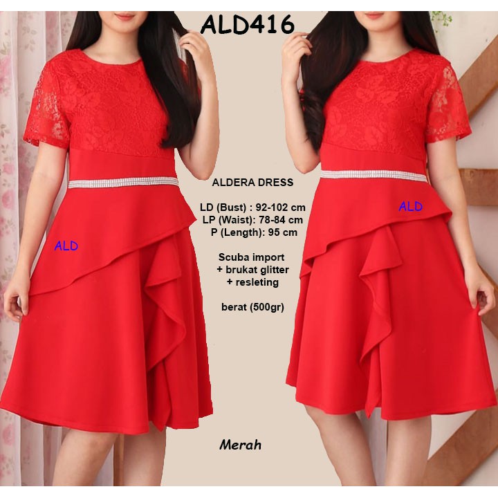 ALD416-ALdera Dress Pesta Dress Scuba Brukat Dress Natal