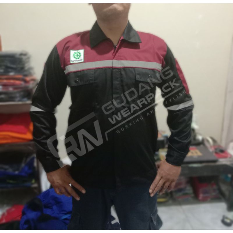 WEARPACK ATASAN Gudang Wearpack - Baju Kerja Seragam Proyek Warna HITAM - MAROON