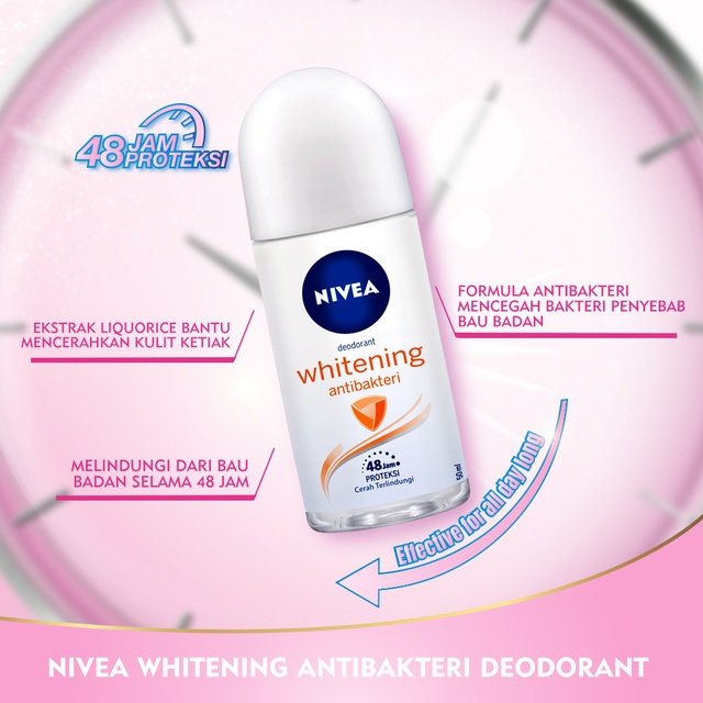 Nivea Deodorant Roll On Woman Men 25ml 50ml - Extra White/ Pearl&amp;Beauty/ B&amp;W/ Hijab Fresh/ White Silky Touch/ Dry Comfort/Anti Baktery Original BPOM