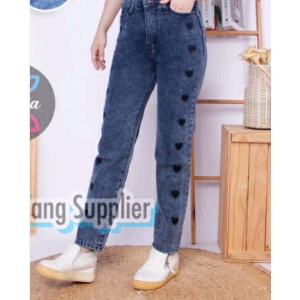 celana jeans wanita kekinian terbaru motif bordir qoala pants haruka jumbo