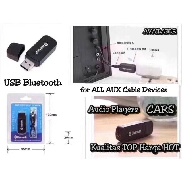 USB BLUETOOTH RECEIVER WITH CABLE Wireless Audio Adapter Aux Music Player Mobil Car Device