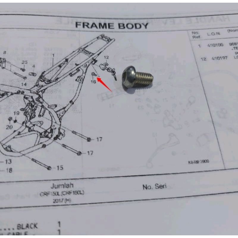 Baut hemat holder kunci helm honda CRF 150 GL pro series