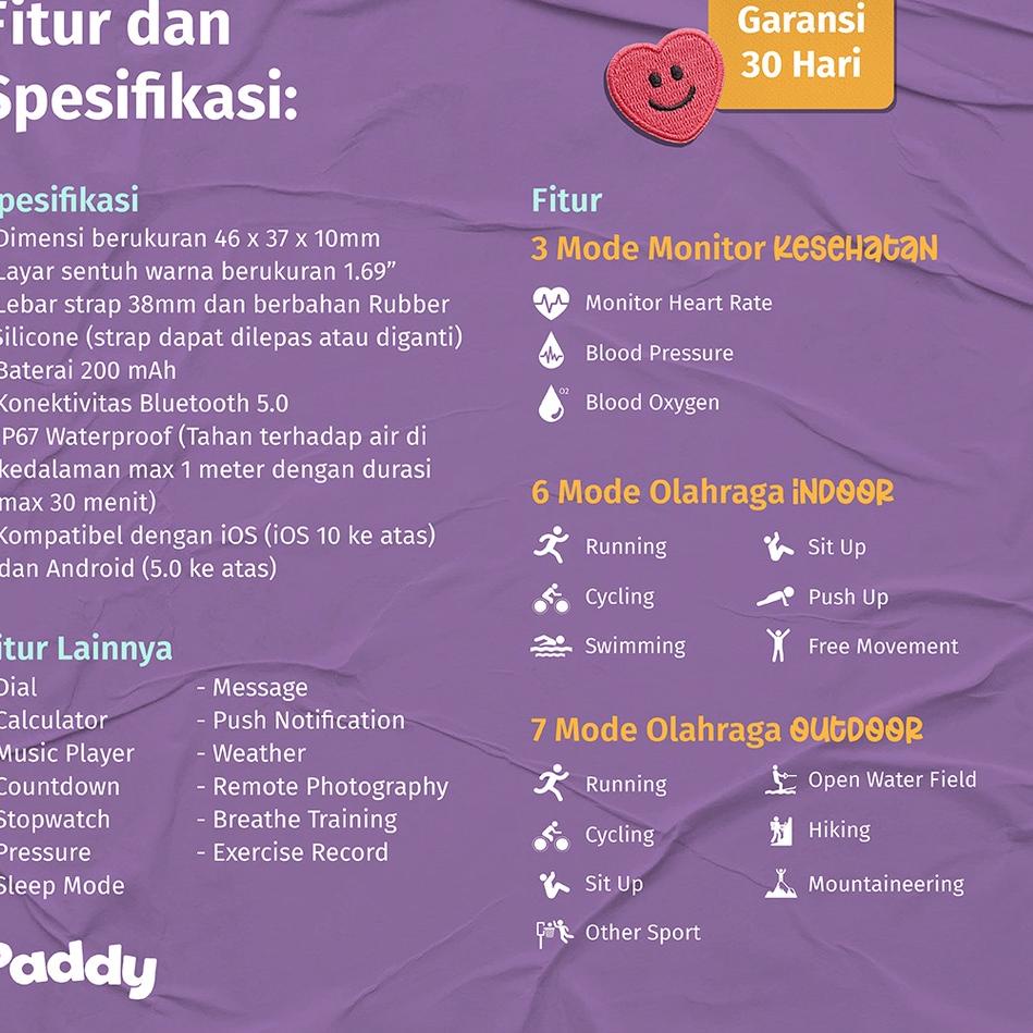 Ready Siap Kirim Paddy Hazel Watch - Jam Tangan Smart Watch Wanita