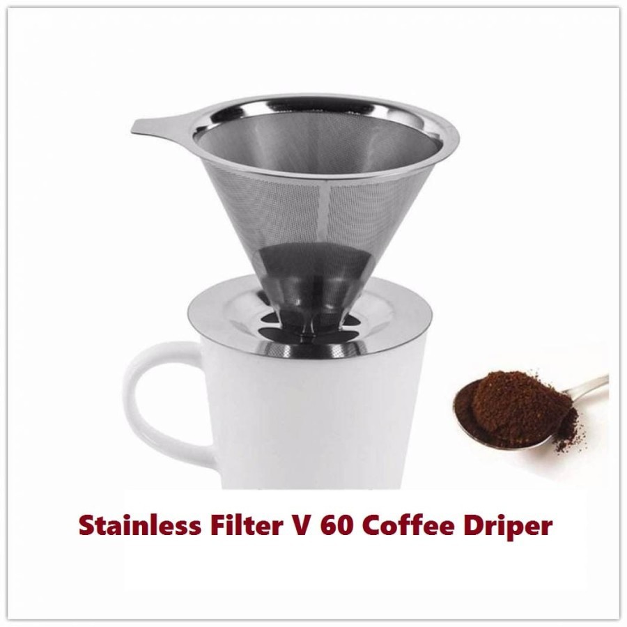 A029 Coffee Dripper Stainless Cone Double Mesh Saringan Kopi