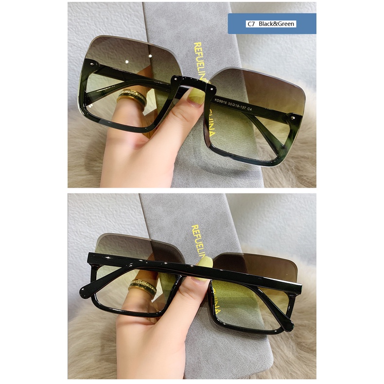 Kacamata Hitam Uv400 Bentuk Kotak Oversized Bahan Metal Semi-rimless Gaya Retro Untuk Pria Dan Wanita